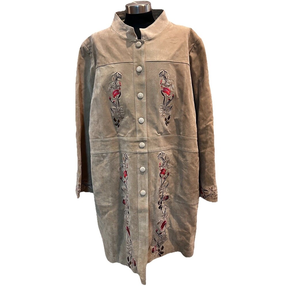 Vintage Y2K Komitor Women's Genuine Suede Leather Coat Beige Jacket Size 24W/3X